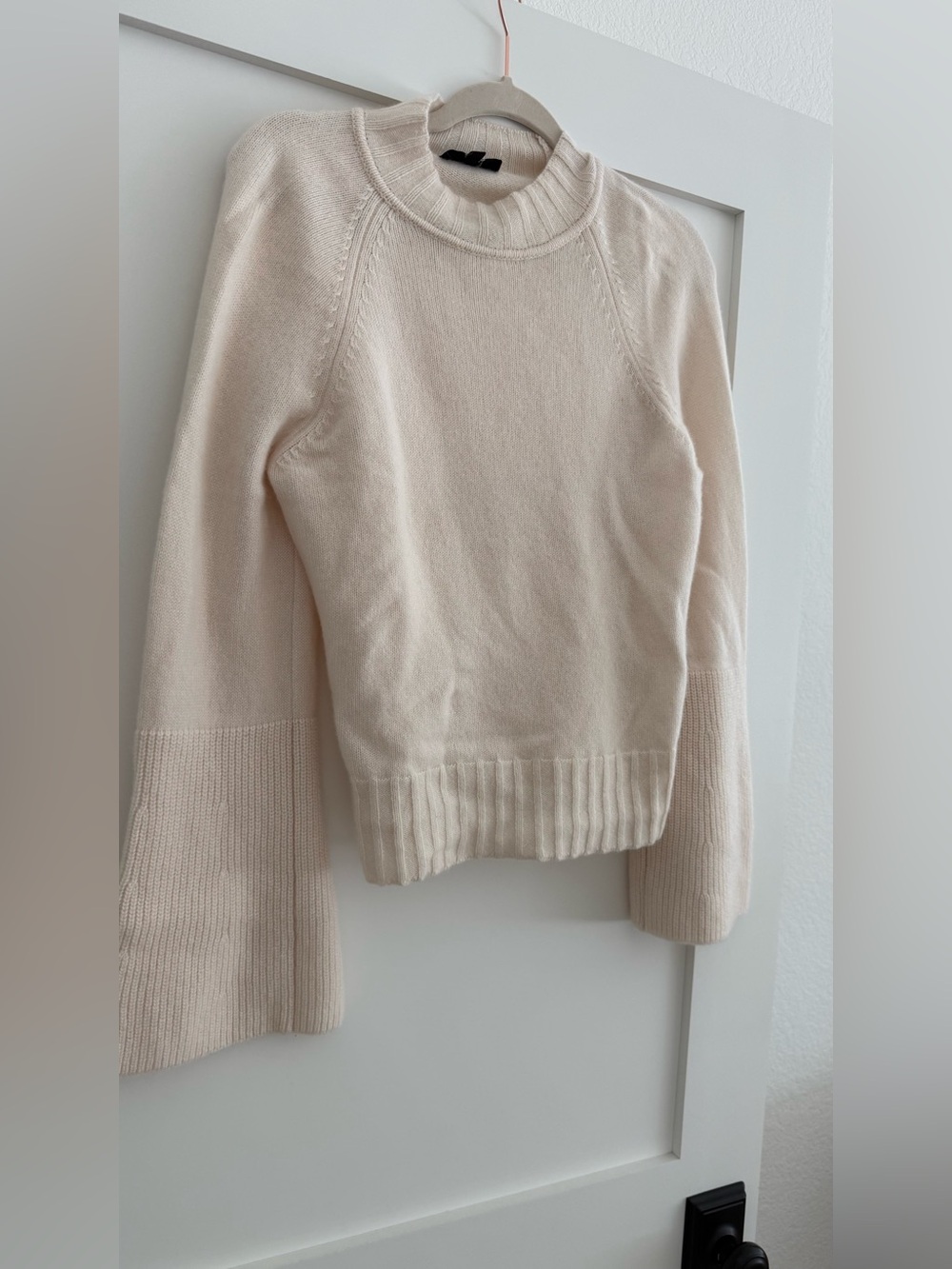 PAIGE  100% cream  cashmere crewneck sweater with bell sleeves